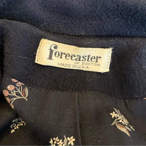 Vtg Forecaster of Boston Double Breasted Navy Wool Coat W12 Lined Matching Scarf - Picture 9 of 12